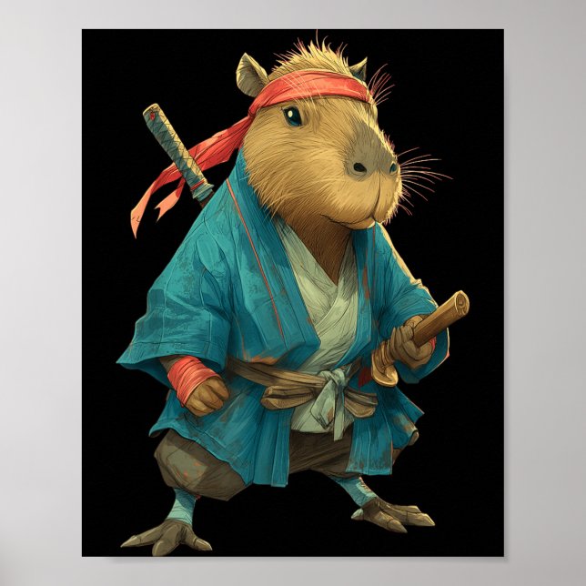 Affiche Capybara Ninja Samurai Japan Funny Japanese Graphi (Devant)