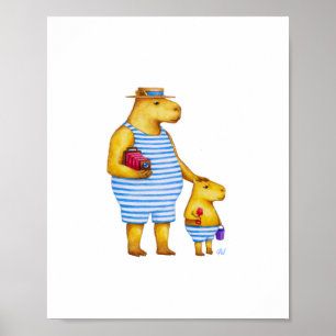 Affiche Capybara père et fils 8 x 10 Imprimer