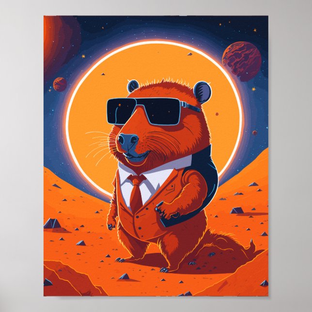 Affiche Capybara Planet Mars Funny Moderne (Devant)
