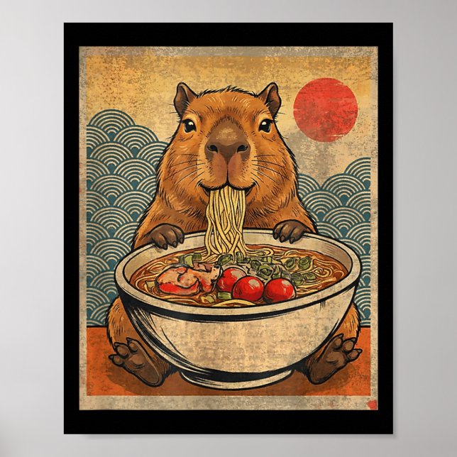 Affiche Capybara Ramen Japonais Graphique Drôle Kawaii Ani (Devant)