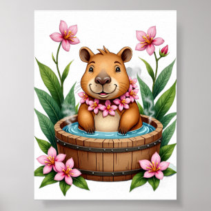 Affiche Capybara Relaxant Bain à Remous Cozy Spa Jour Trop