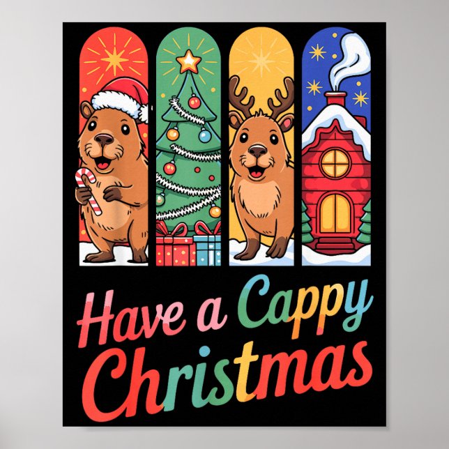 Affiche Capybara Renne Xmas Joyeux Noël Capy  (Devant)