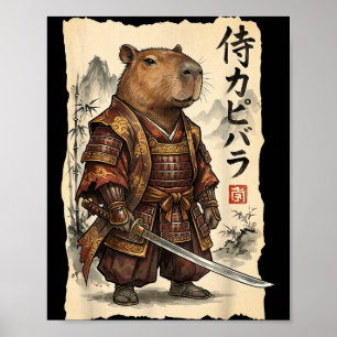 Affiche Capybara Samouraï Art Japonais Graphique Vintage D