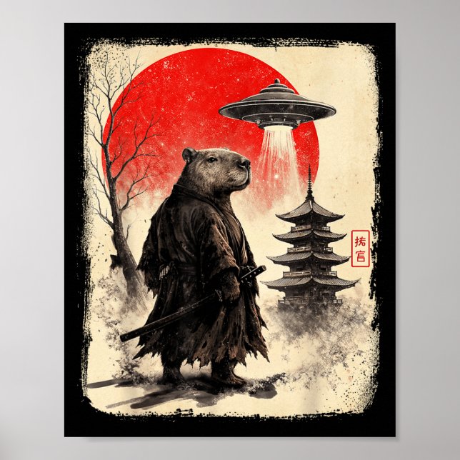 Affiche Capybara Samurai Retro Ufo Japanese Warrior Tenshu (Devant)