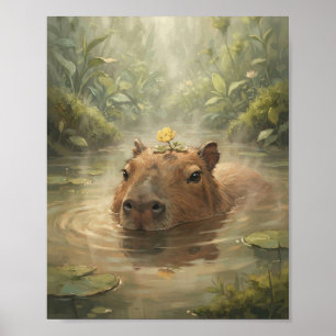 Affiche Capybara se reposant dans une source thermale Fleu