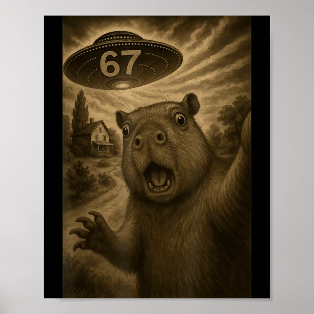 Affiche Capybara Selfie 67 Mème Six Sept Drôle Ufo  (Devant)