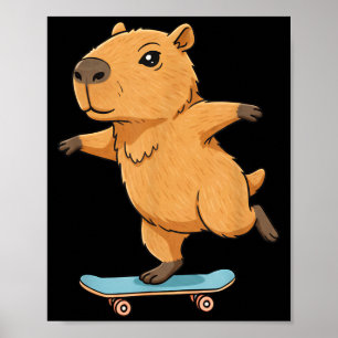 Affiche Capybara Skateur Drôle Planche à Roulettes Balleri