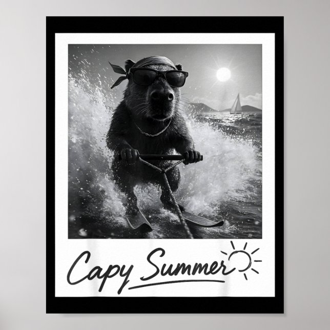 Affiche Capybara ski aquatique été mème drôle  (Devant)