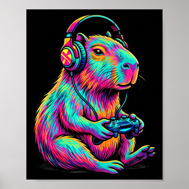 Affiche Capybara Video Games Gamer Funny Gaming Graphic Ki (Devant)