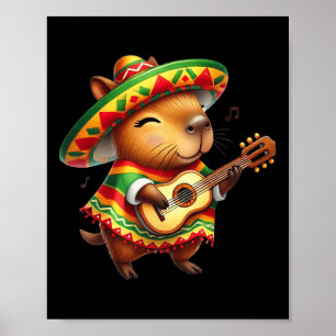 Affiche Capybyra Sombrero Guitare Cinco De Mayo Mexicain E