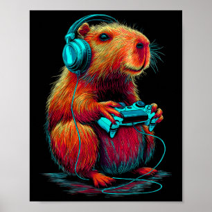 Affiche Capyra de jeu rétro drôle de joueur vidéo rongeur