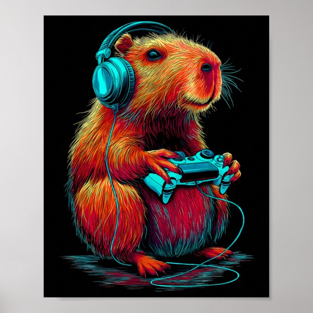 Affiche Capyra de jeu rétro drôle de rongeur d'animateur d (Devant)