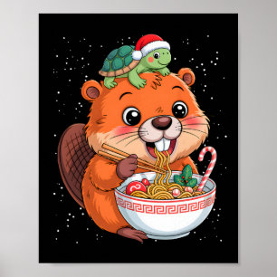 Affiche Capyra Et Tortue Ramen Kawaii Xmas Capira