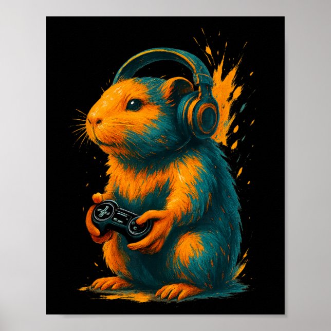 Affiche Capyra Gamer Art – Drôle de rongeur avec manette A (Devant)