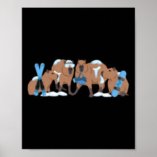 Affiche Capyra Ski Cute Capy Snowboard Hiver Capyra Lo