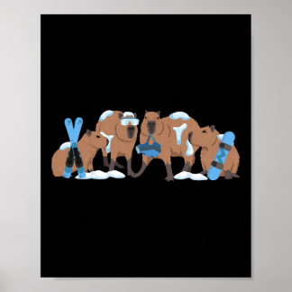 Affiche Capyra Ski Cute Capy Snowboard Hiver Capyra Lo