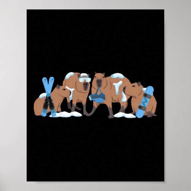 Affiche Capyra Ski Cute Capy Snowboard Hiver Capyra Lo (Devant)