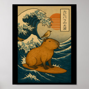 Affiche Capyra Surfing Grande Vague Japonaise Kanagawa Vin