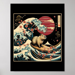 Affiche Capyra Vague Surfant Art Japonais Greatwave Soleil