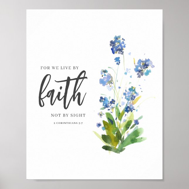 Affiche Car Nous Vivons Par La Foi Bleu Floral Bible Verse (Devant)