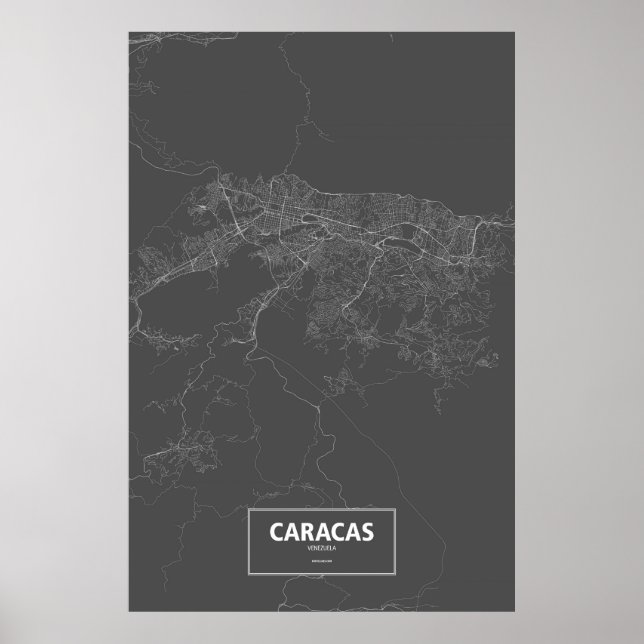Affiche Caracas, Venezuela (blanc sur noir) (Devant)