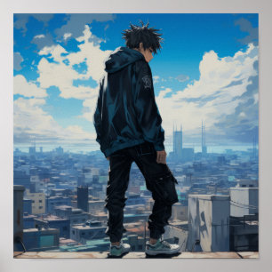 Affiche Caractère Anime cool avec Pantalon Noir Baggy et B