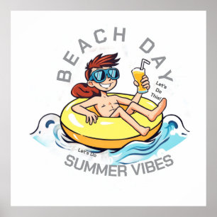 Affiche Caractère de dessin de jour de plage sur anneau go