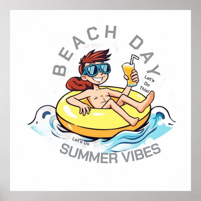 Affiche Caractère de dessin de jour de plage sur anneau go (Devant)