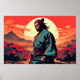 Affiche Caractère Japon guerrier Samurai Portrait