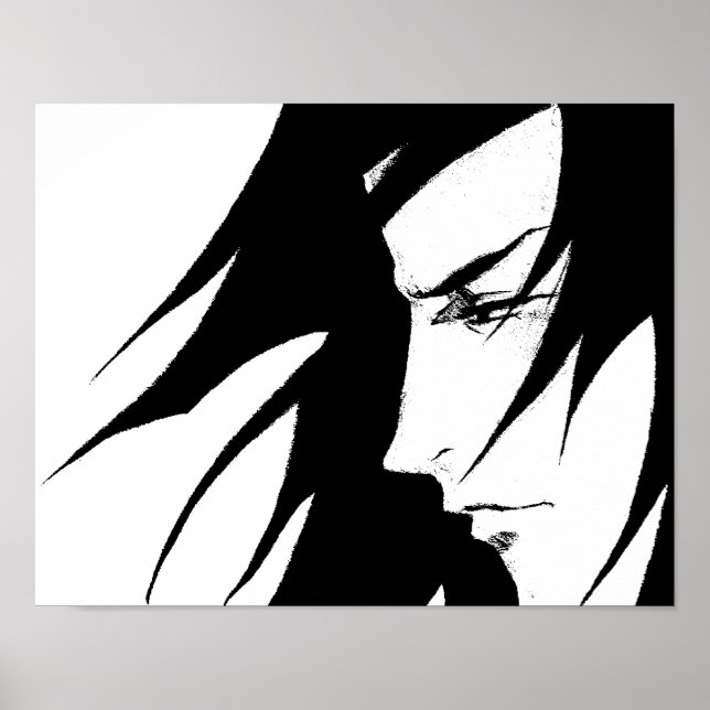 Affiche Caractère Manga Anime noir et blanc (Devant)