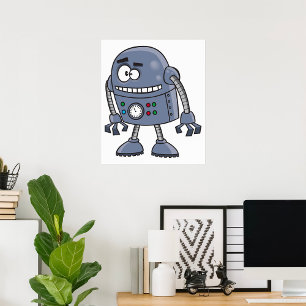 Affiche Caractère Robot drôle Cute Blue Retro