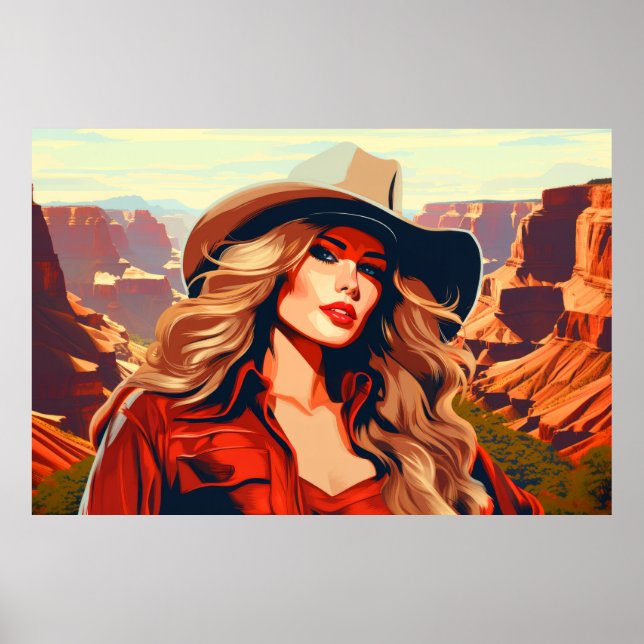 Affiche Caractère Western Femme Portrait Mountain (Devant)