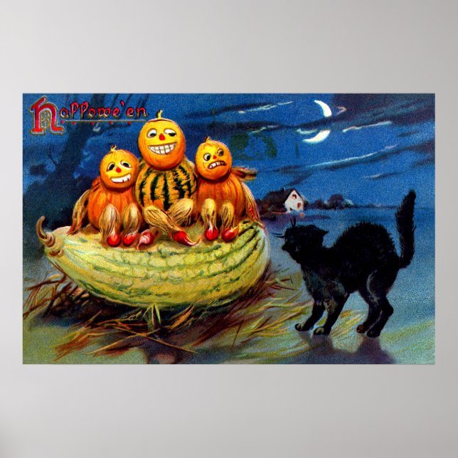Affiche Caractères citrouilles et Chat noir (Devant)
