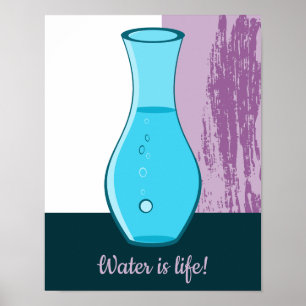 Affiche Carafe d'eau en verre bleu La vie est l'eau !