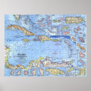 Affiche " Caraïbes : 1962/aujourd'hui - carte des Antilles