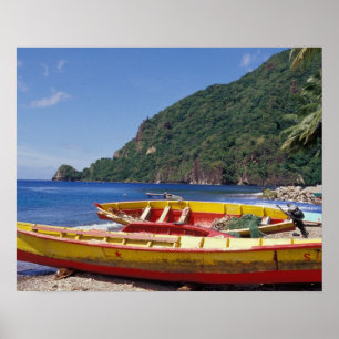 Affiche Caraïbes, BWI, Sainte-Lucie, voiliers, Soufriere.
