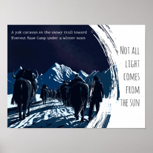 Affiche Caravane de yaks éclairée par la lune, voyage noct