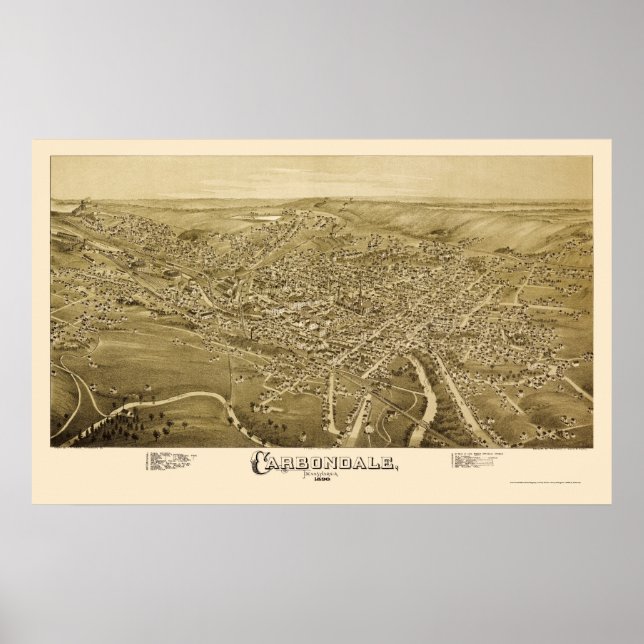 Affiche Carbondale, PA Carte panoramique - 1890 (Devant)