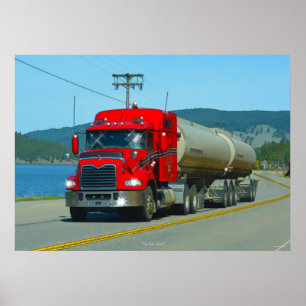 Affiche Carburant rouge Truck & Lake Driving Art Imprimer
