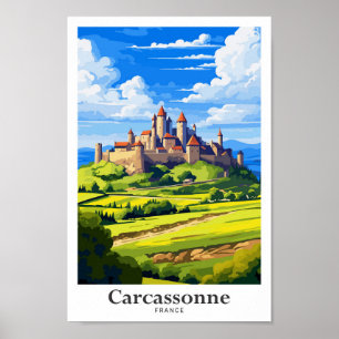 Affiche Carcassonne France Voyage Vintage Illustration