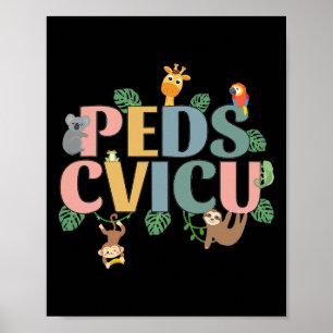 Affiche Cardiac Pédiatrique Icu Infirmière Safari Animaux
