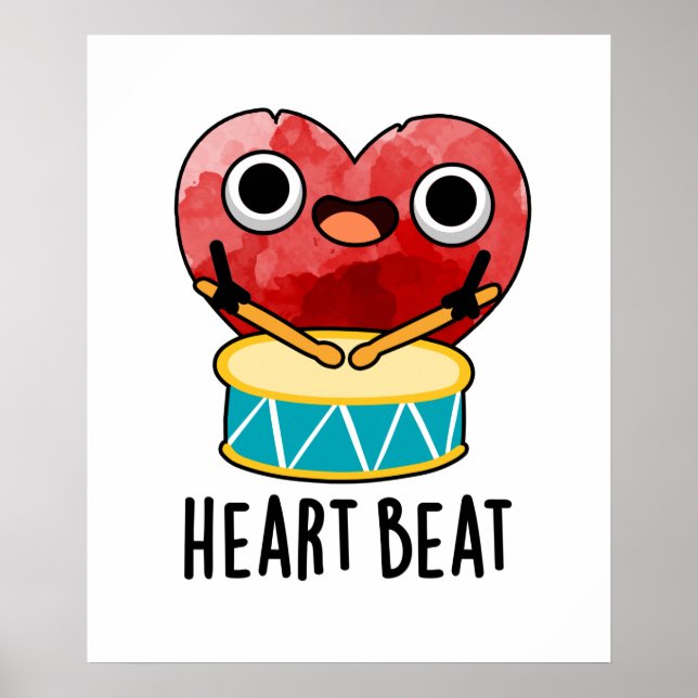 Affiche Cardiaque Beat Funny Heart Drummer Pun (Devant)
