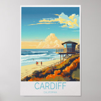 Affiche Cardiff California Travel Poster, Cardiff Surfing