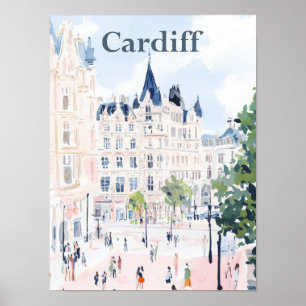 Affiche Cardiff Wales Aquarelle Peinture Voyage