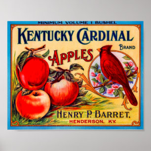Affiche Cardinal du Kentucky Vintage Fruit Crate Étiquette