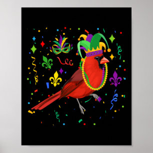 Affiche Cardinal Oiseau portant Mardi Gras perles Jester C