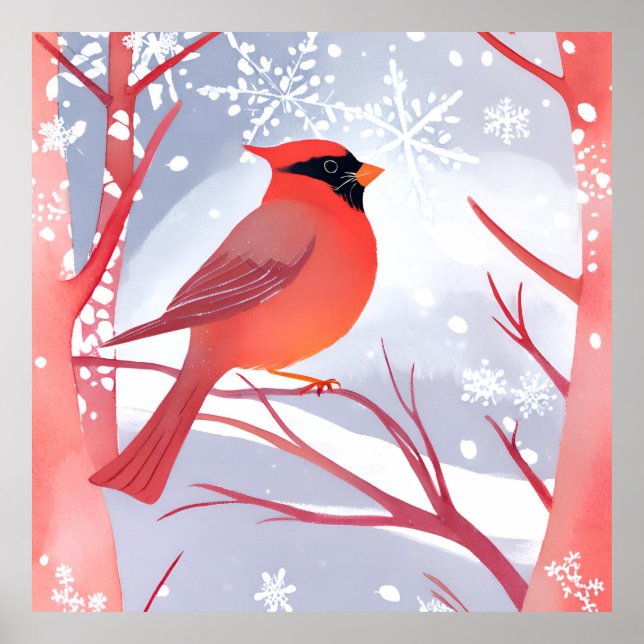 Affiche Cardinal rouge | Belle peinture à l'aquarelle (Devant)
