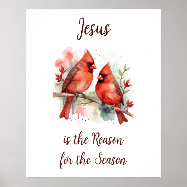 Affiche Cardinal rouge de Noël Jésus raison de la saison (Devant)