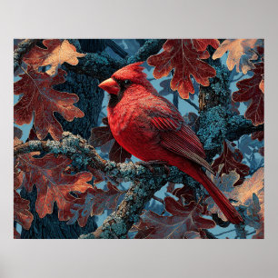 Affiche Cardinal rouge perché sur une branche