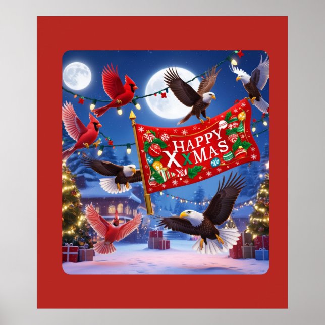 Affiche Cardinaux de fête et aigles avec un joyeux Noël (Devant)